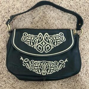 Antonio Melani Black and Cream Embroidered Women's Bag